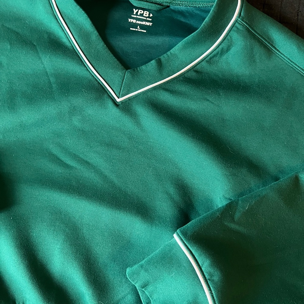 Green V-Neck Sweatshirt with White Trim